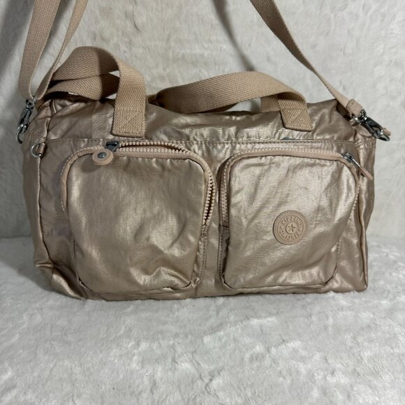 Kipling Metallic Mara Gold Nylon Crossbody/Shoulder Bag  Dual Front Pockets - Picture 1 of 9